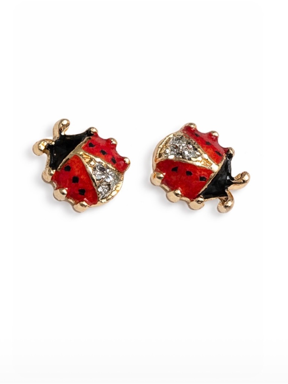 Dainty Gold And Crystal Ladybug Stud Earrings